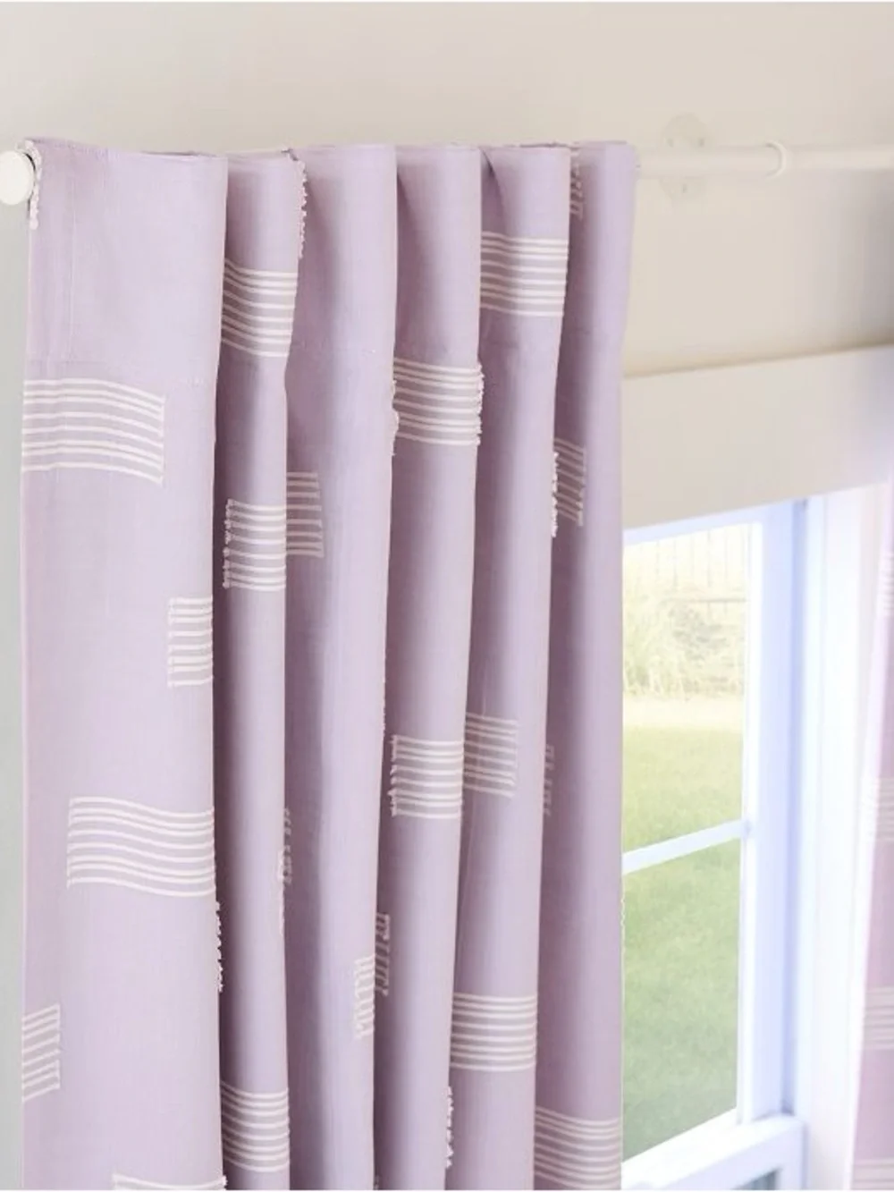 WEST ELM KIDS Set of 2 Clipped Blocks Blackout Curtains in Lavender 48”x 84”